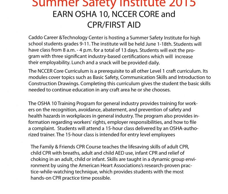 Summer Safety Institute Certification Definitions